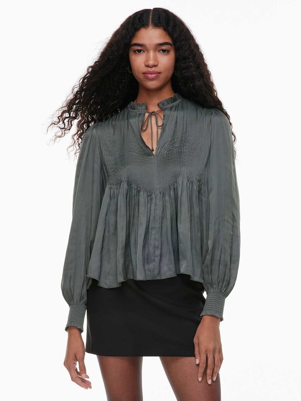 Wilfred Aritzia Milou blouse grey size small flowy tie detail